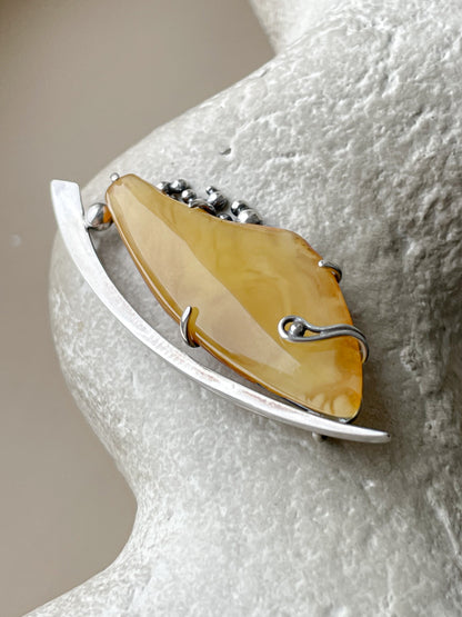 Amber Brooch - Handcrafted Baltic Elegance, Sterling Silver