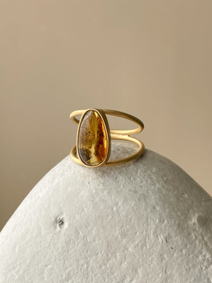 Honey amber ring - Gold plated silver - Thin style collection - Size 7