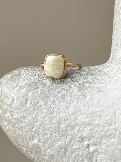 Gold plated silver ring with milky amber, size 6 3/4