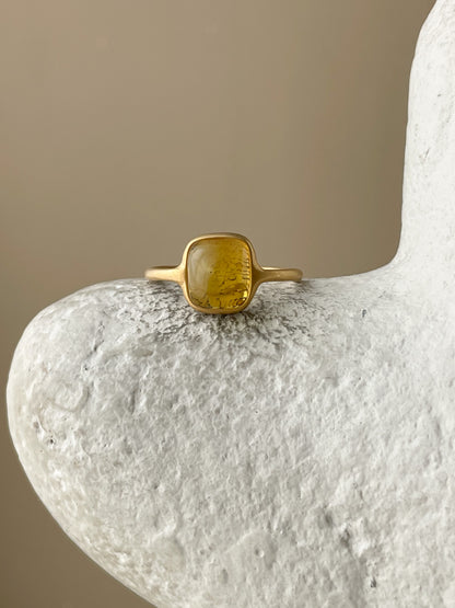 Honey amber ring - Gold plated silver - Thin style collection - Size 8 1/4