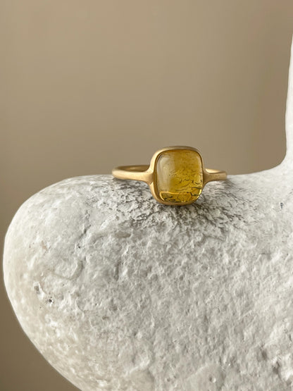 Honey amber ring - Gold plated silver - Thin style collection - Size 8 1/4