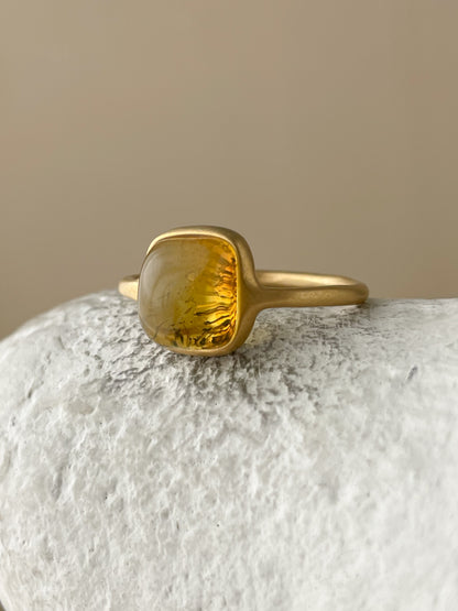 Honey amber ring - Gold plated silver - Thin style collection - Size 8 1/4