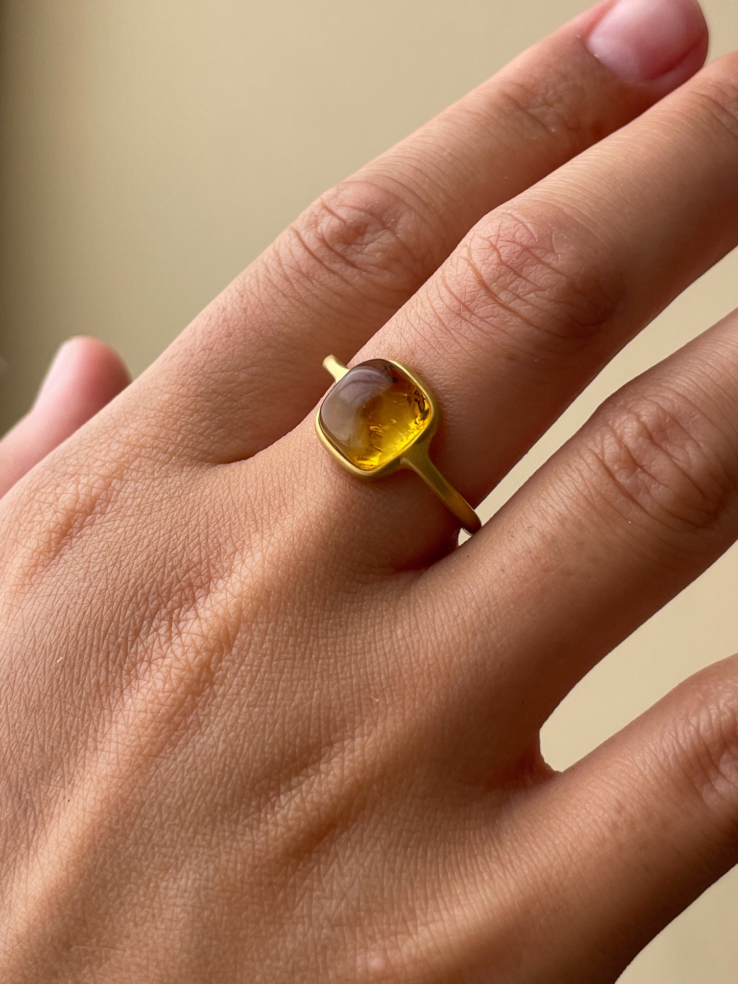 Honey amber ring - Gold plated silver - Thin style collection - Size 8 1/4