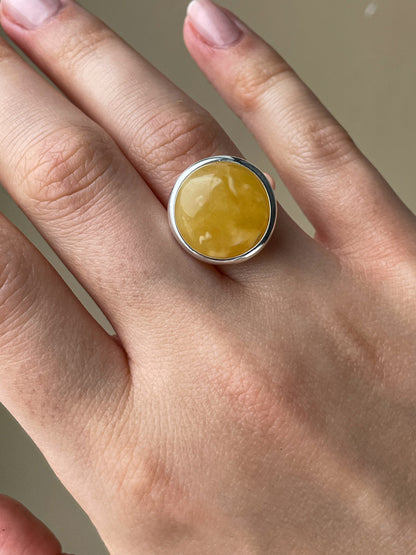 Large sterling ring with square amber, size 7