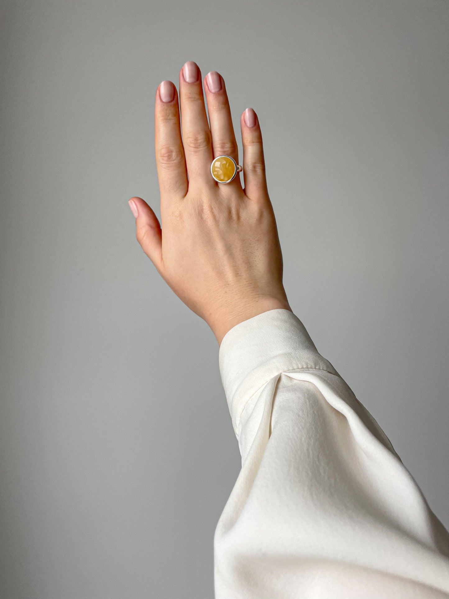 Large sterling ring with square amber, size 7