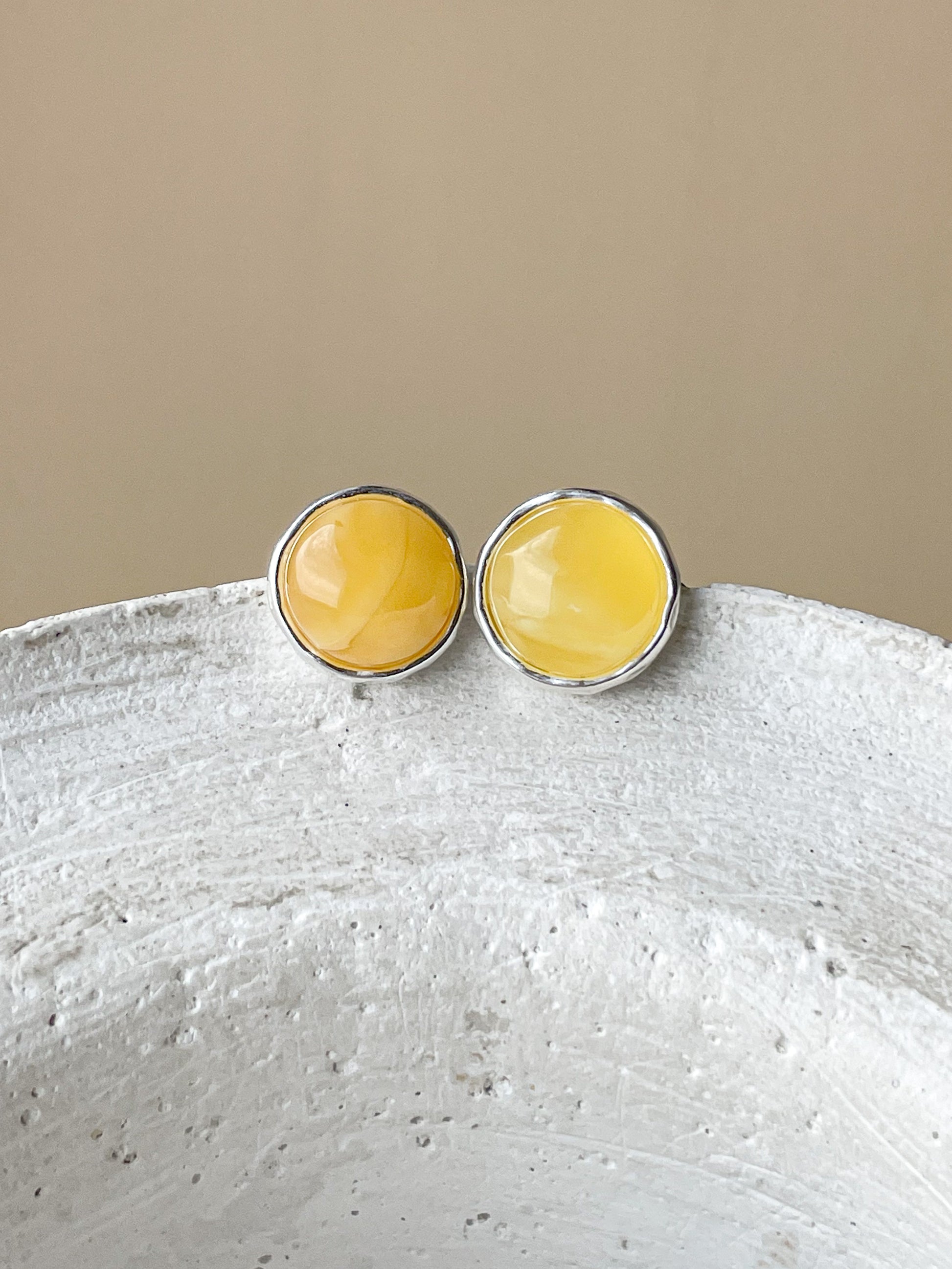 Matte amber stud earrings - Sterling silver - Classic earrings collection