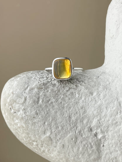 Honey amber ring - Sterling silver - Thin style collection - Size 8 1/4