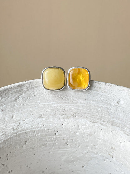 Natural amber stud earrings - Sterling silver - Mismatched earrings collection