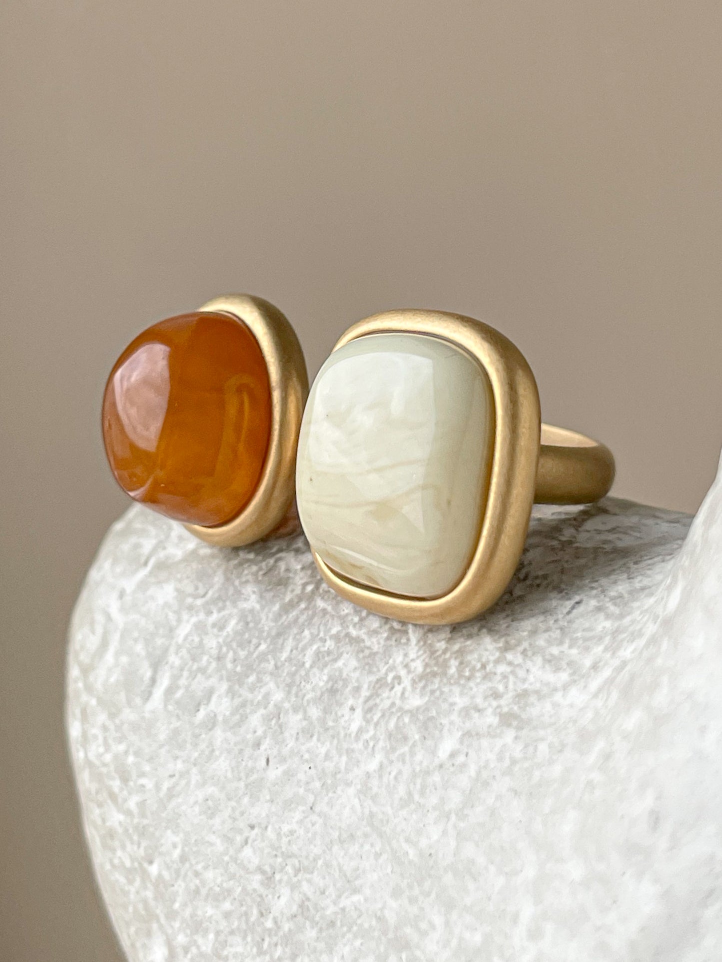 Double ring with amber, gold plated silver with real amber, size 7