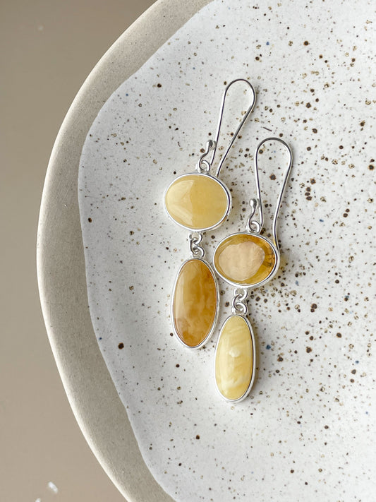 Amber dangle earrings - Sterling silver - Multicolor earrings collection