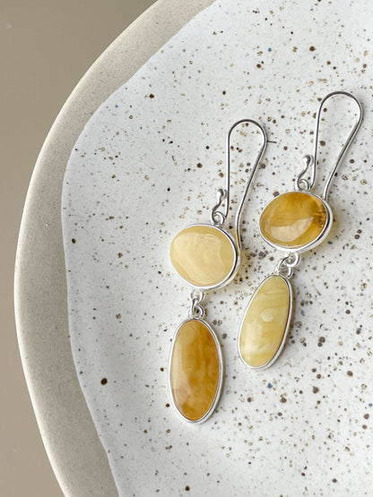 Amber dangle earrings - Sterling silver - Multicolor earrings collection