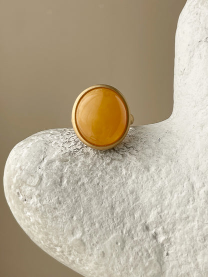 Butterscotch amber ring - Gold plated silver - Large ring collection - Size 7