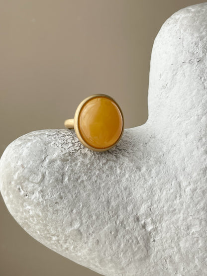 Butterscotch amber ring - Gold plated silver - Large ring collection - Size 7