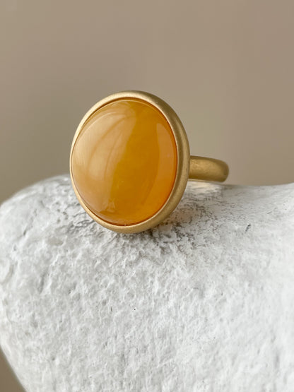 Butterscotch amber ring - Gold plated silver - Large ring collection - Size 7