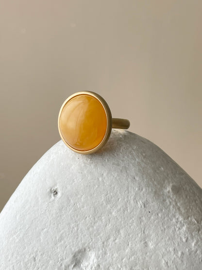 Butterscotch amber ring - Gold plated silver - Large ring collection - Size 7