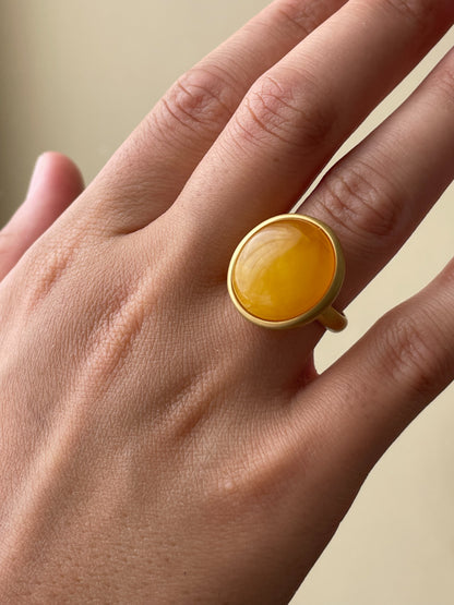 Butterscotch amber ring - Gold plated silver - Large ring collection - Size 7