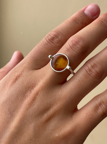 Honey amber ring - Sterling silver - Vintage style collection - Size 9