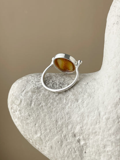 Honey amber ring - Sterling silver - Vintage style collection - Size 7 1/4