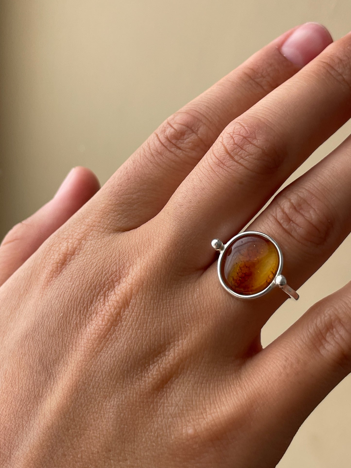 Honey amber ring - Sterling silver - Vintage style collection - Size 7 1/4