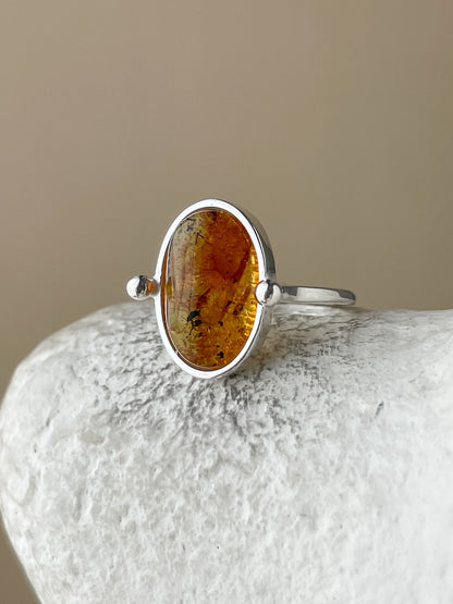 Honey amber ring - Sterling silver - Vintage style collection - Size 5