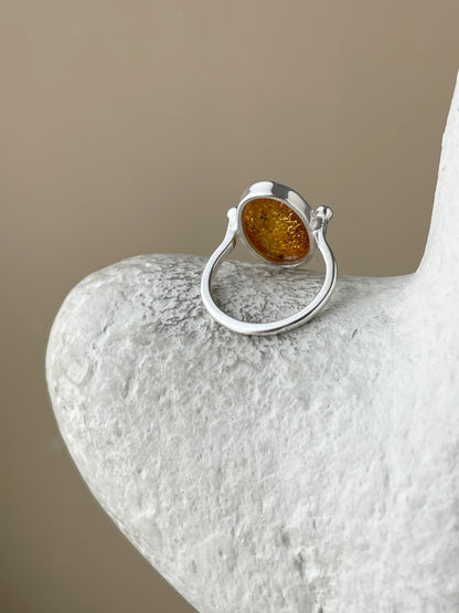 Honey amber ring - Sterling silver - Vintage style collection - Size 5