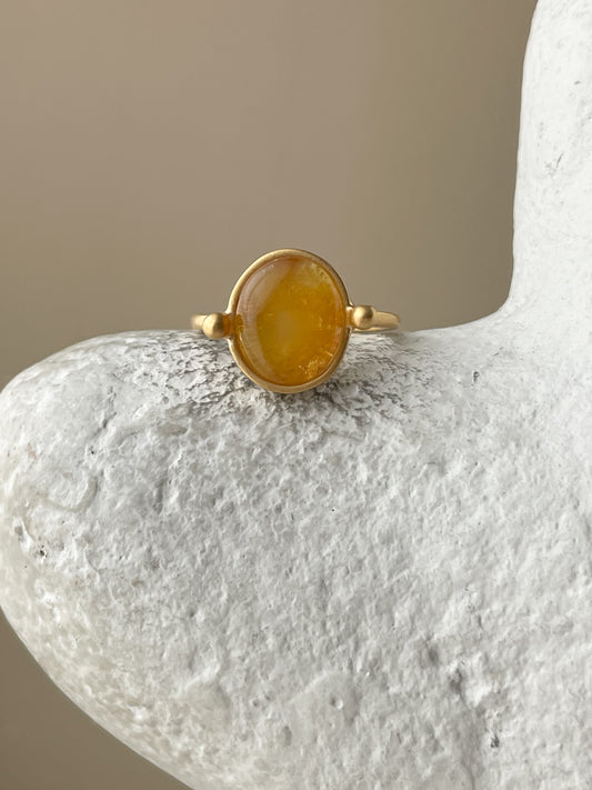 Honey amber ring - Gold plated silver - Vintage style collection - Size 8 1/4