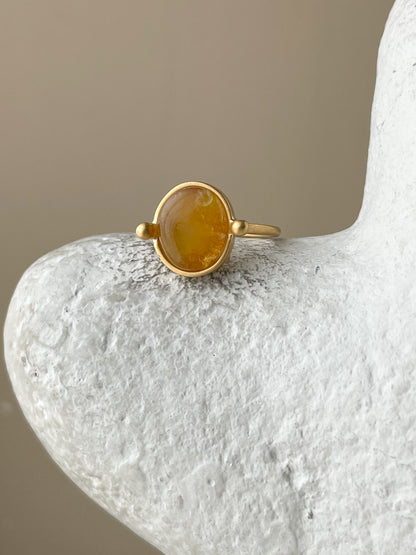 Honey amber ring - Gold plated silver - Vintage style collection - Size 8 1/4