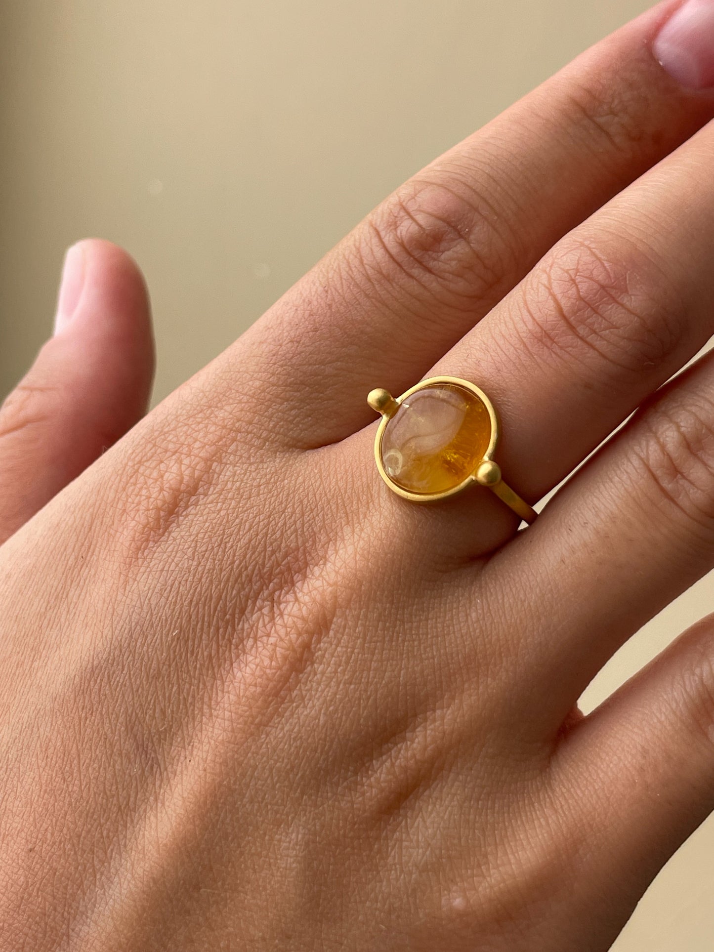 Honey amber ring - Gold plated silver - Vintage style collection - Size 8 1/4