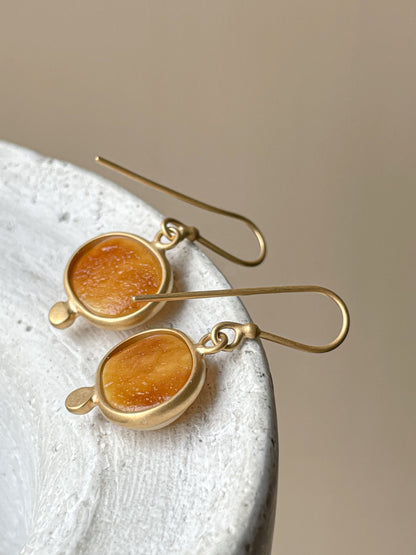 Gold plated wire hook earrings with milky amber