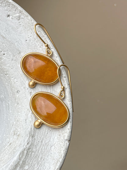 Gold plated wire hook earrings with honey amber