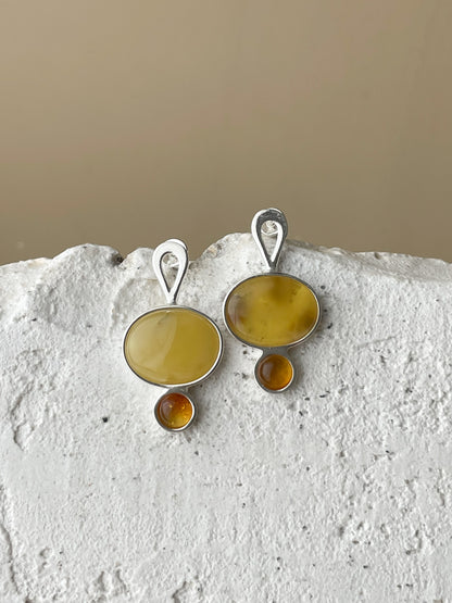 Multicolor amber stud earrings - Sterling silver - Amber earrings collection