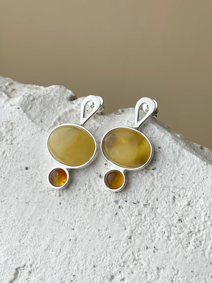 Multicolor amber stud earrings - Sterling silver - Amber earrings collection