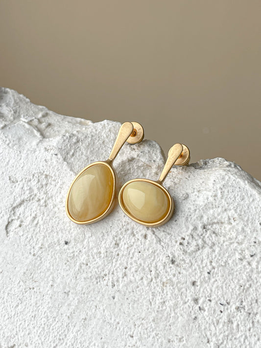 Butterscotch amber stud earrings - Gold plated silver - Mismatched earrings collection